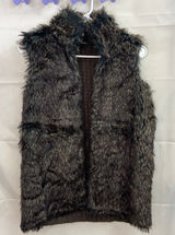 89th & Madison women's brown‎ faux fur crocheted open front sweater vest medium Photo 0