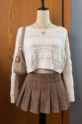 Hollister White Cropped Pointelle Open Knit Sweater Top Size Small Photo 0