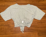 AERIE Cropped Tie Front Wrapped Short Sleeve Heather Grey Tee Shirt Small Photo 0