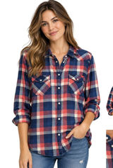 American Eagle Boyfriend Fit Shirt Womens XL Plaid Snap Button Western Cowgirl Photo 0