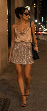 Love on a Hanger NWOT Silver Champagne Sequin Fringe Mini Skirt Sparkly Party Cocktail Size Small Photo 0