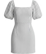 Abercrombie &‎ Fitch Linen Blend Stripe Puff Sleeve Mini Dress Womens Small Blue Photo 0