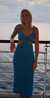 SHEIN Blue Cutout Knit Midi Dress Photo 0