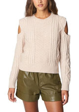 [BLANKNYC] Beige Crew Neck Cable Knit Cut Out Cold Shoulder Sweater Size Large‎ Photo 0
