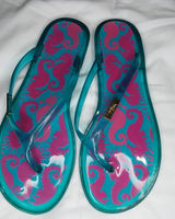 Lilly Pulitzer Teal & Pink Seahorse ResortWear Preppy Beach Jelly Flip Flops Photo 0