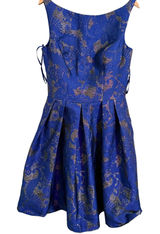 Allure Bridals Bridesmaids Navy Blue Brocade Fit Flare Pleated Dress Size‎ 14 Photo 0