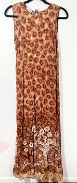 Vtg 1990s Brown Paisley Floral‎ Maxi Dress Size Small Sheer Fairy Grunge Boho Photo 0