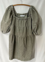 Nectar Clothing Corduroy Puff Sleeve Tiered Babydoll Mini Dress Olive L Photo 0