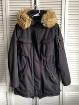 S13 Long Coat Black with Faux Fur Hood Small Parka Winter Snow Photo 0