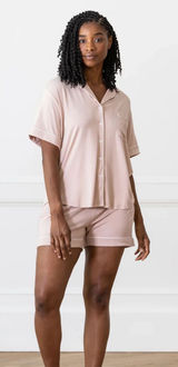 Cozy Earth Women's Blush Short-Sleeve Pajama Shorts‎ with Contrast Trim Tannish Photo 0