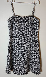 Ann Taylor Black White Floral Fit & Flare Spaghetti Strap Dress Size 12 Photo 0