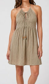 Funky People Boho Halter Dress Tan Beige Striped Cotton Size Medium Photo 0