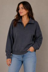 Outdoor Voices Charcoal Gray Quarter Zip Oversized Pullover Sweatshirt Small Photo 0