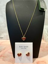 kate spade |♠️| Gold Plated Red Heart Pendant Necklace and Stud Earrings Set Photo 0