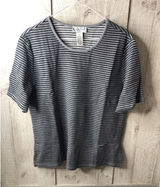 D&D Lifestyle Womens XL Grey Black Striped Short Sleeve Knit Scoop Neck Top Photo 0