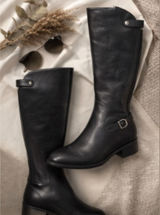 Born Black Leather Knee High Riding Boots Buckle Side Zip Women’s 6.5 Photo 0