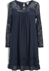 Sundance Dress Womens Medium Boho Lace Trim Long Sleeve Navy Blue EUC Photo 0