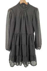 Altar'd State Mini Dress Swiss Dot Ruffle Mock Neck Long Sleeve Black Women XL‎ Photo 0