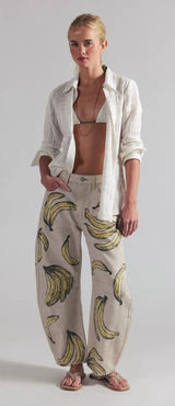 🆕 We The Free | Good Luck Printed Barrel Jeans | Sz: 28 | Go Bananas Photo 0