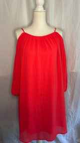 Tacera Coral-Red Cold-Shoulder Midi Dress Photo 0