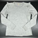 J. Crew Size S Gray Ruffle-Sleeve Crewneck Merino Wool Blend Sweater Photo 0
