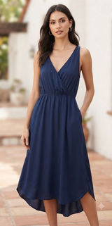 NWT Beachsissi Navy Blue Sleeveless V-Neck Elastic Waist Midi Dress Size XL Photo 0