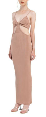 Kikiriki Vacay Ribbed Cut Out BodyCon MaxiDress Caramel Brown Size Small NWT Photo 0