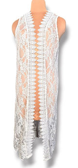 Polly & Esther Lace Duster Vest Sheer Boho Romantic Beach Western Sleeveless Layering Piece Photo 0