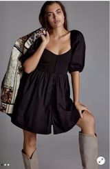 Maeve by Anthropologie Puff Sleeve Sweetheart Mini Dress Black Size Small Photo 0