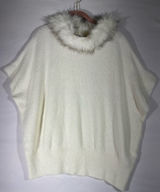Mixit Faux Fur Collar Knit Sweater Poncho‎ Women Os Ivory Elegant Aspen Ski Photo 0