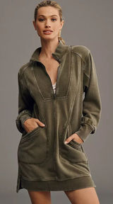 Daily Practice by Anthropologie Meru Mini Dress long sleeve olive 1/4 zip half Photo 0