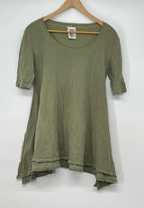 Free People Green Shark Bite Raw Hem Top Size XS Grunge Lagenlook Boho Photo 0