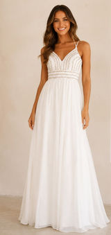 Lulu's White Lace-Trim Spaghetti Strap Maxi Dress Photo 0