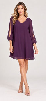 lulus long sleeve knee length dress sheer sleves xl Chiffon Deep Purple Photo 0
