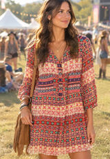 Anthro Fig & Flower Colorful Boho Festival Print Lightweight Tunic Dress Photo 0