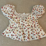 Altar'd State Cream Floral Eyelet Top with Red & Green Accents Photo 0