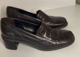 Naturalizer Womens Brown Leather Croc Print Slip On Loafer Heels Sz 9M preppy‎ Photo 0