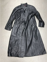 Vintage Black Leather Trench Coat Women Size L Good Longline Matrix Goth‎ Photo 0