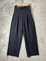 Anthropologie Corset Bow Pleated Wide Leg Pants Black High Rise Size 6 Chic Photo 0