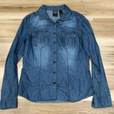 Harley Davidson Blue Long Sleeve Button Up Top Women’s Small Photo 0