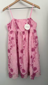 Storia Medium NEW Katy Embroidered Mini Dress Pink Floral Babydoll Flowy Preppy Photo 0