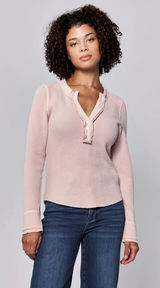 Dear John Sepia Rose Waffle Henley Long Sleeve Top Size Small Photo 0