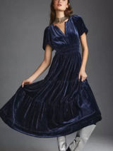 Anthropologie The Somerset Velvet Edition Dark Blue Navy Long Dress NWT Size M Photo 0