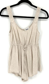Princess Polly Romper Sleeveless Boho Size 4 Oatmeal Beige Smocked Strap Keyhole Photo 0