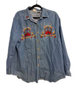 Bobbie Brooks Vintage‎ Denim Shirt Cottagecore Blue Embroidered Cardinal XL Photo 0