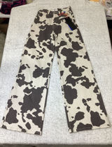 Vibrant Miu VBRT Women Cow Print Wide Leg Pants Brown White Size 3 W25 31"inseam Photo 0