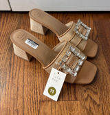 a new day Beige Crystal-Embellished Block Heel Mules Size 11 New Photo 0