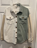 Illa Illa Colorblock Corduroy Shacket Shirt‎ Jacket Women Small Beige Green Photo 0