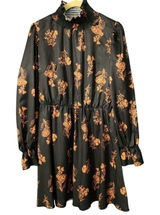 NWT Floerns Womens Cottagecore Dress Black Orange Floral Smocked Mock Neck L Photo 0