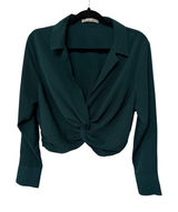 Abercrombie & Fitch Womens Twist Front Crop Top Forest Green Long Sleeve L Photo 0